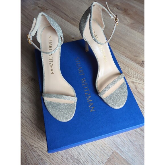 Stuart Weitzman Nudistsong Nudist Heel Sandals Womens 7 Fine Glitter - Picture 4 of 15